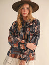 Printed V-Neck Tassel Top (SMALL)