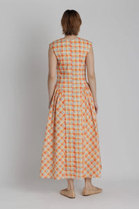 Plaid Basque Waist Midi Dress