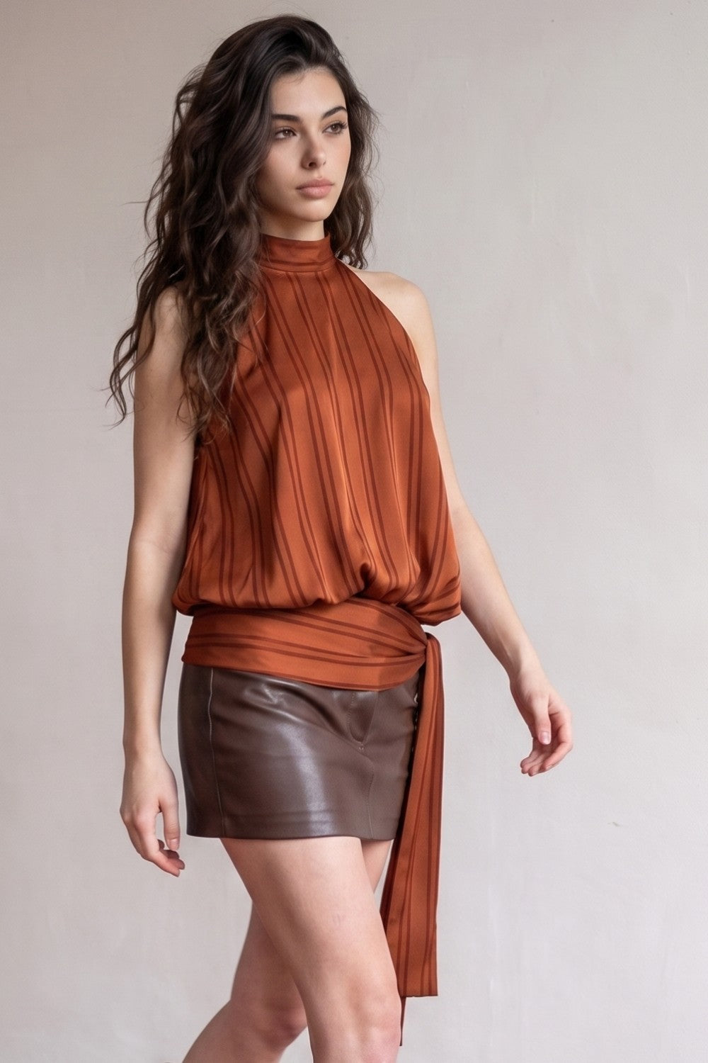 Brick Striped Satin Halter