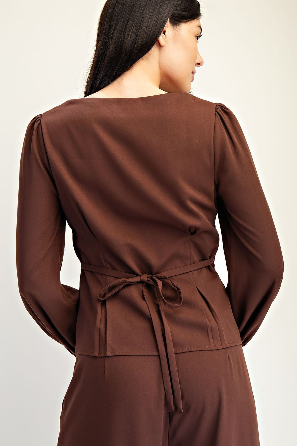 Brown Square Neck Buttondown w/ Pleats