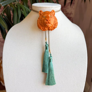 Tiger Bolo with Steel Gray and Peacock Blue Tassel