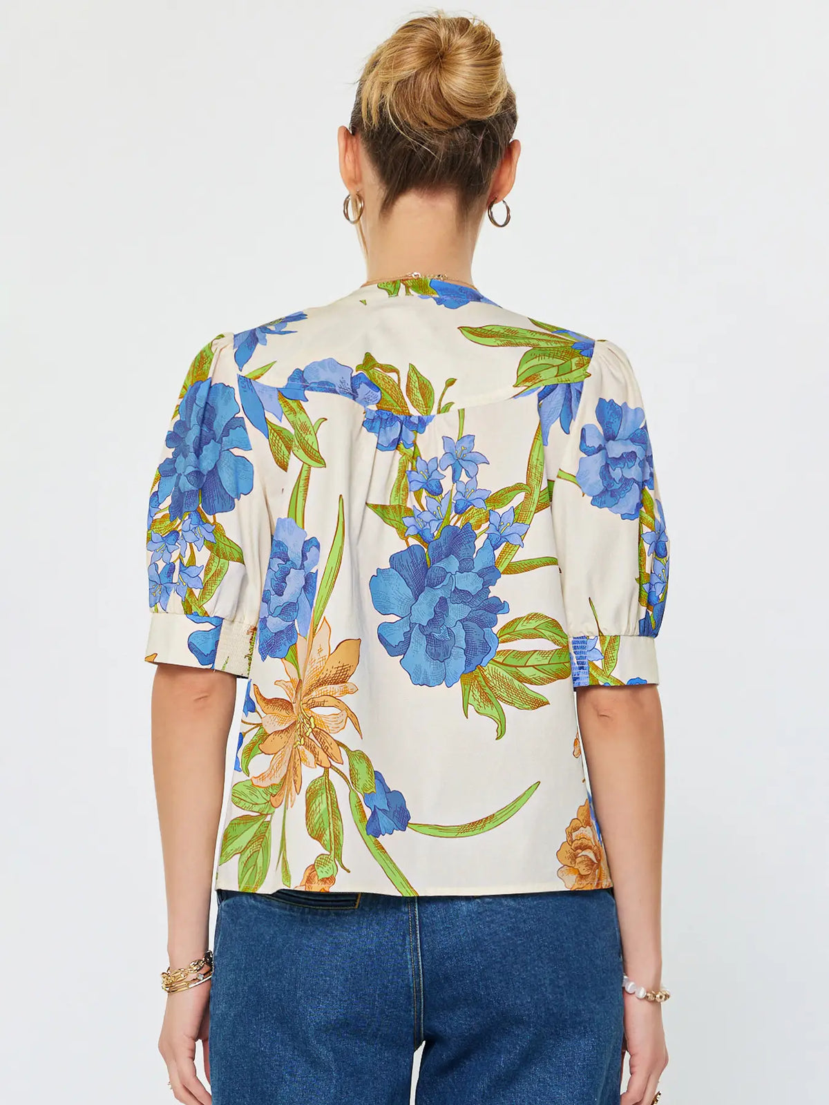 Current Air Floral Printed Short Sleeve Blouse