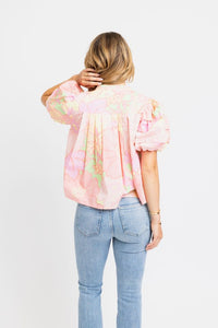Karlie | Big Floral Pastel Pleat Slv Top (1 LARGE)