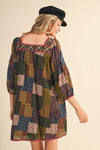 Mixed Patch Print Mini Dress