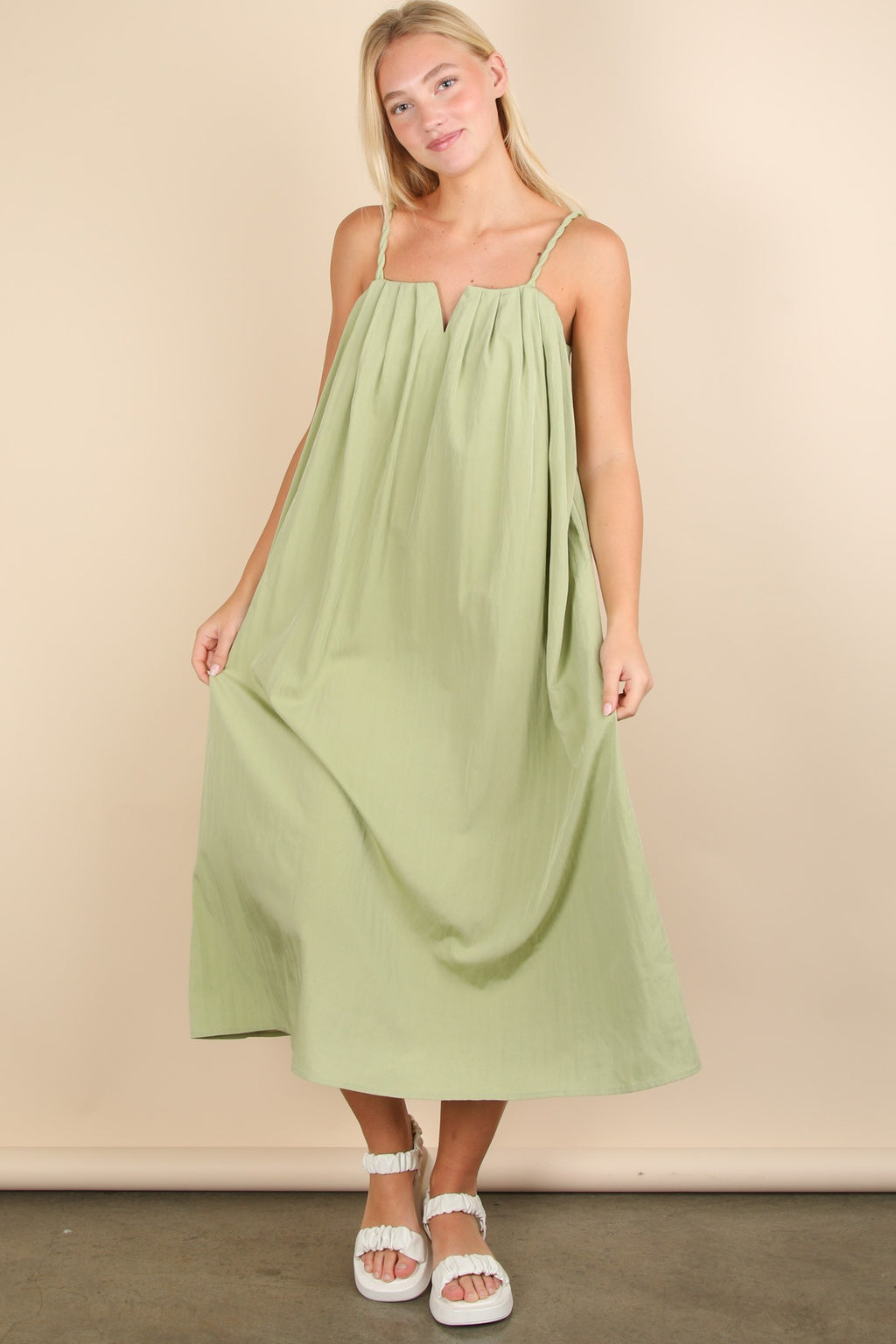 Sage Solid Midi Dress