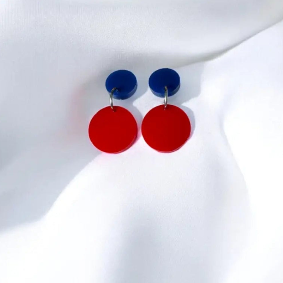 Acrylic Blue/Red Double Circle Earring