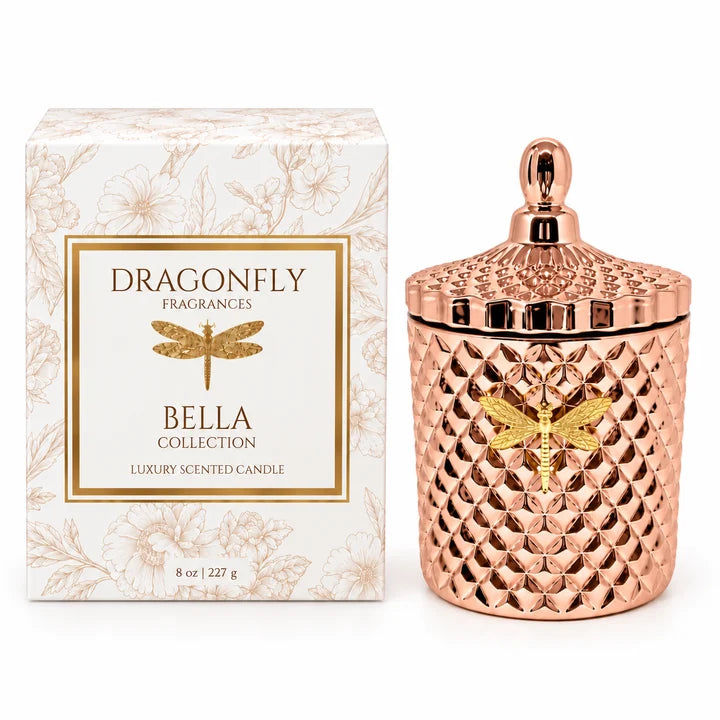 Dragonfly | Bella Rose Gold Candle | Amber + Tobacco