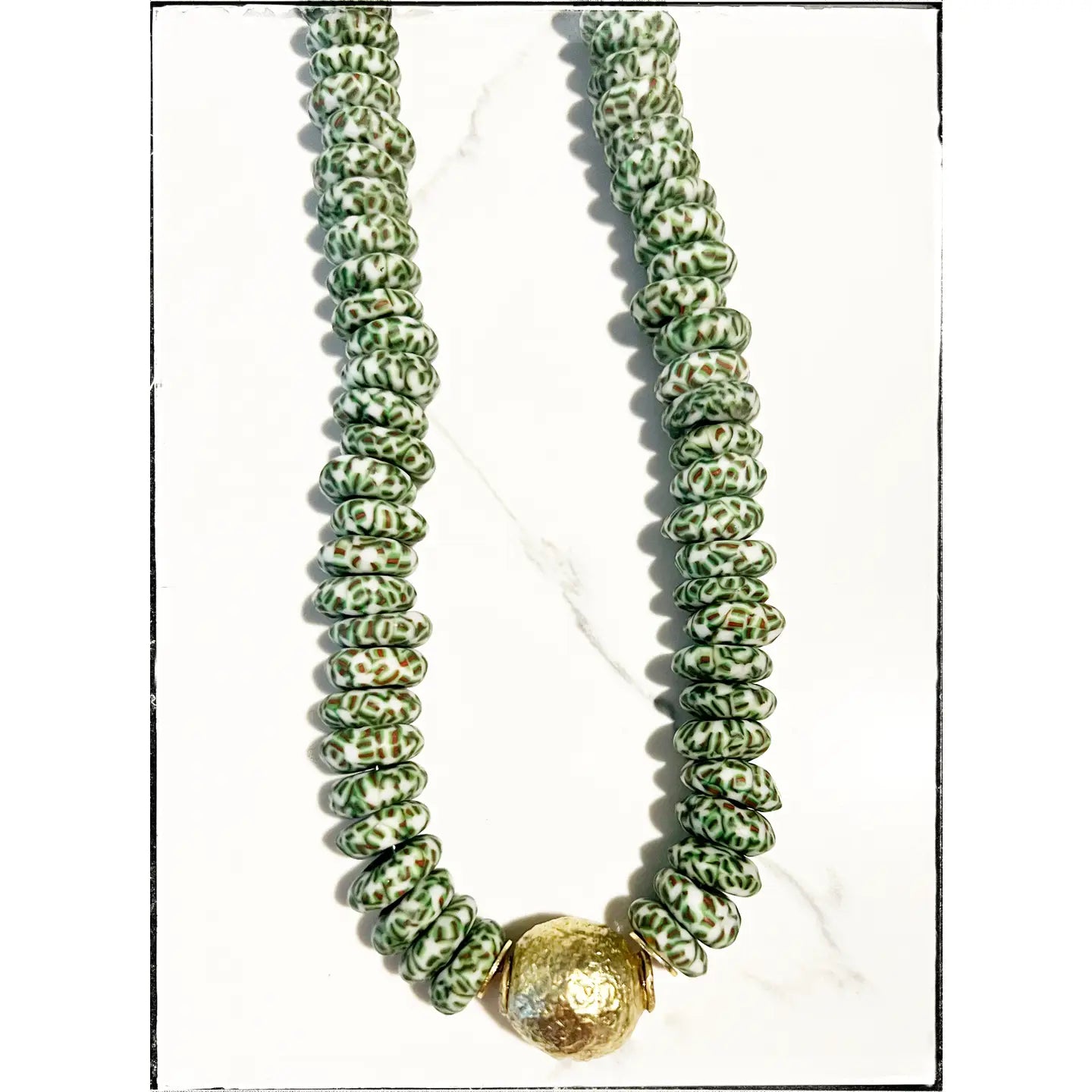 Green Earth Glass Brass Ball Pendant Necklace