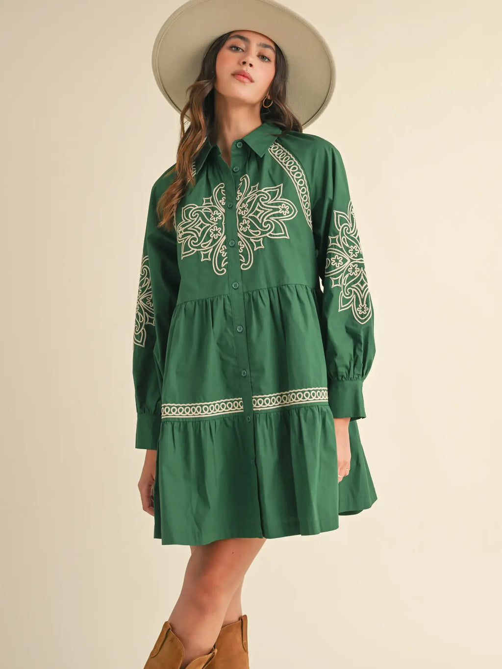 Embroidered Hunter Green Mini Dress (1 MEDIUM)