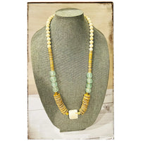 Tan & White Coconut Wood Bead Necklace