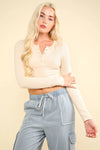 Cream Cropped Ribbed Henley