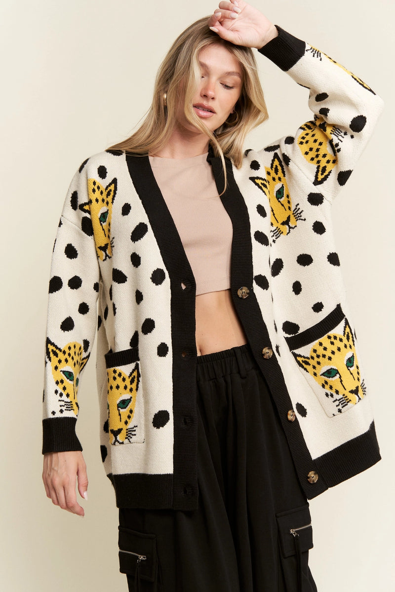 Cheeta Polka Dot Oversized Cardigan