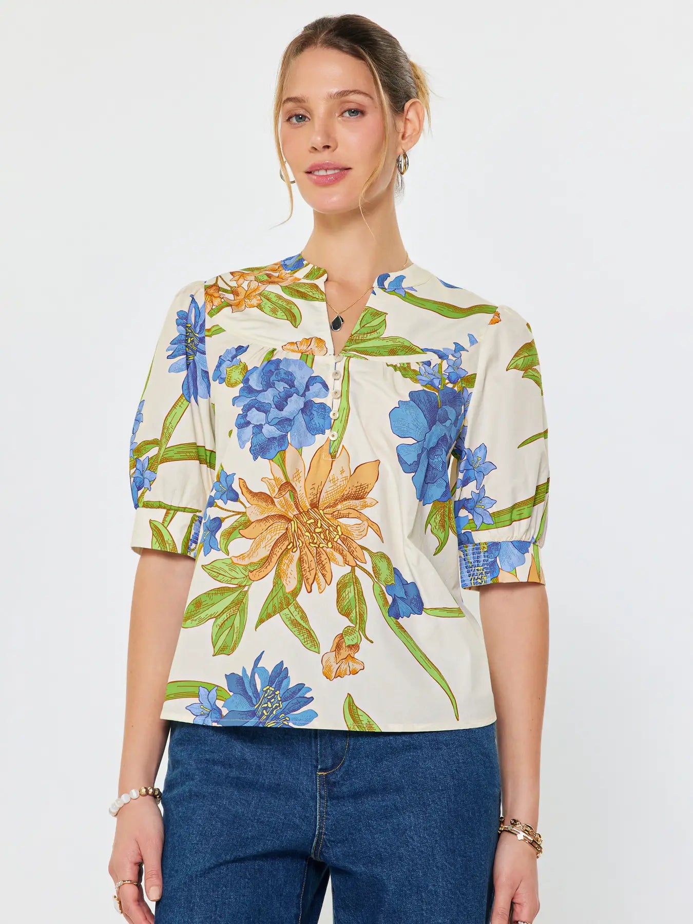 Current Air Floral Printed Short Sleeve Blouse