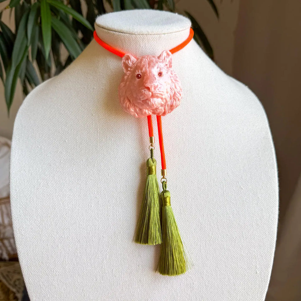 Tiger Bolo with Neon Orange & Olive Tassel