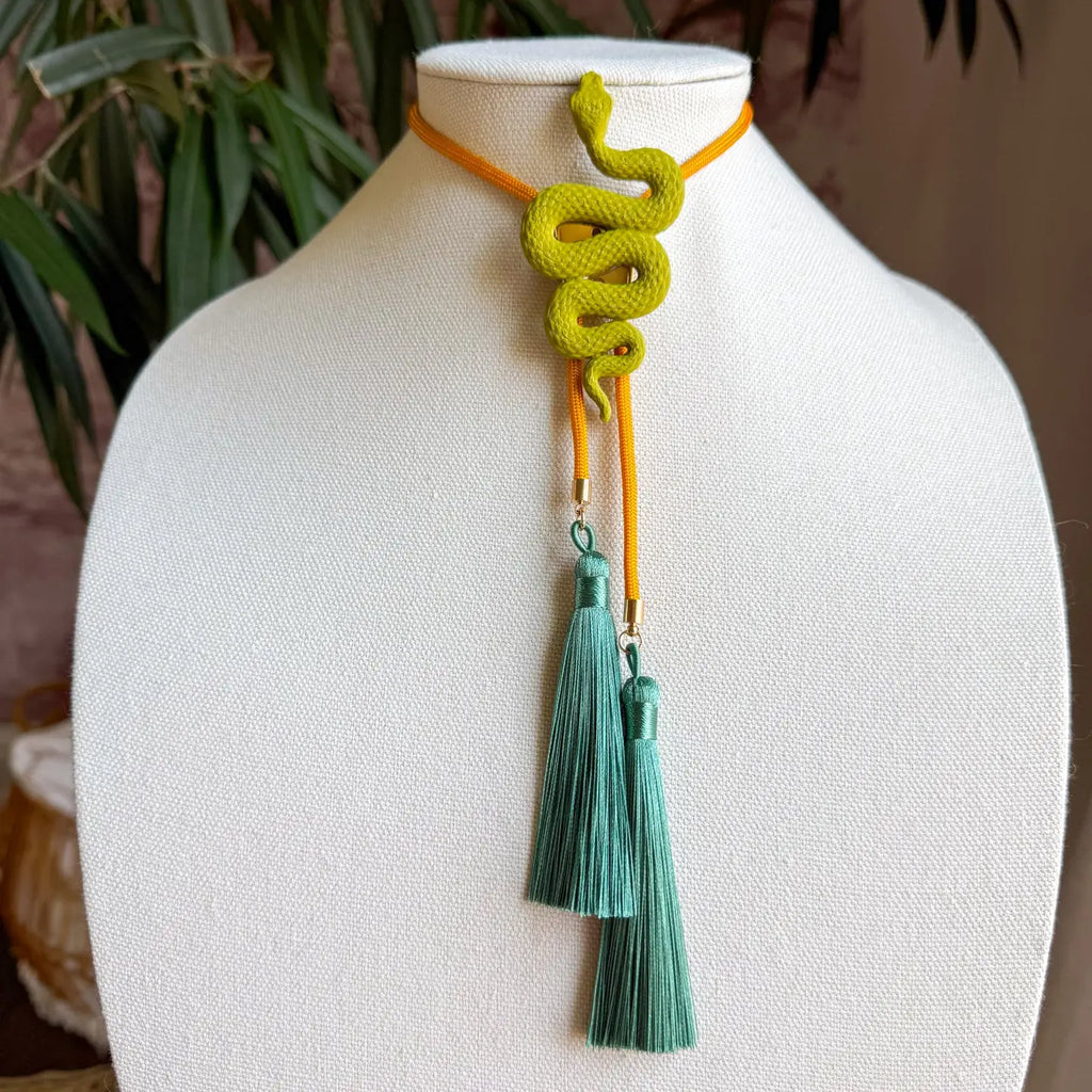 Snake Bolo with Golden Yellow & Peacock Blue Tassel