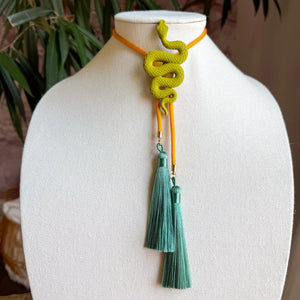 Snake Bolo with Golden Yellow & Peacock Blue Tassel