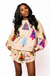 Queen of Sparkles Beige Multi Plaid & Stripe Christmas Tree Sweatshirt