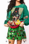 Queen of Sparkles Green Christmas Living Room Sweatshirt w/ Bow Sleeves