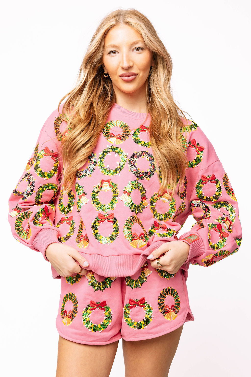 Queen of Sparkles Hot Pink  Multi Wreaths Sweatshirt