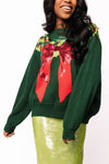 Queen of Sparkles Dark Green Wreath Around Neck Sweater