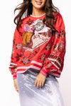 Queen of Sparkles Red Vintage Poinsette Santa Sweatshirt