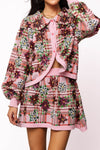 Queen of Sparkles Pink Plaid Poinsettia Button Up Collar Sweater