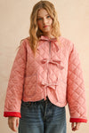 Pink Tie Front Quilted Jacket