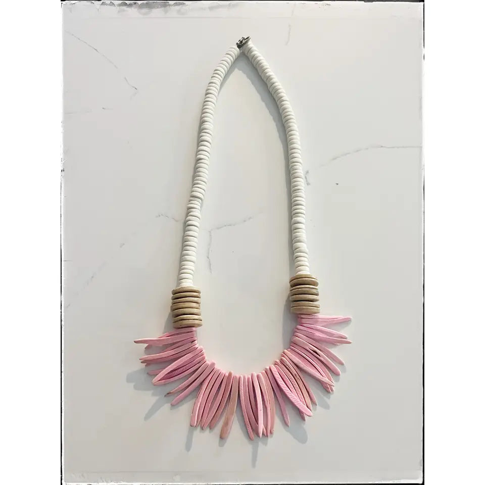 Pink & Tan Coconut Wood Disk Bead Necklace