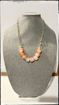 Red Multi Glass Bead Paperclip Necklace