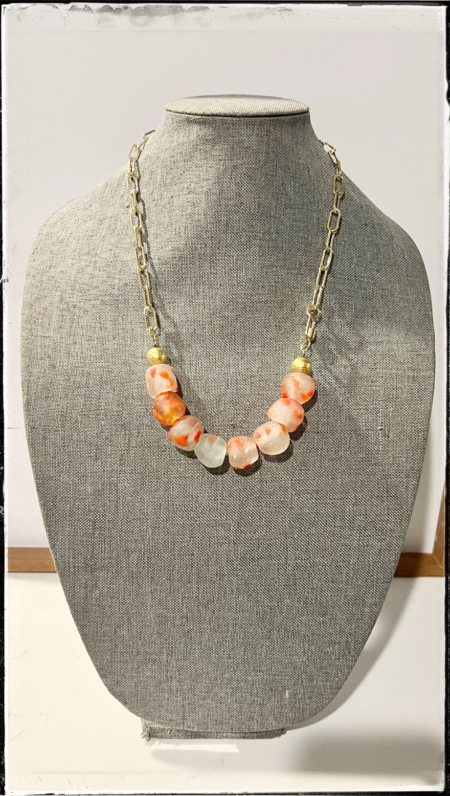 Red Multi Glass Bead Paperclip Necklace