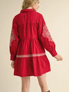 Embroidered RubyRed Mini Dress (1 MEDIUM)