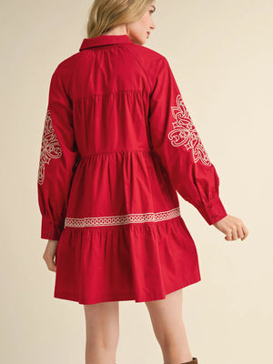 Embroidered RubyRed Mini Dress (1 MEDIUM)
