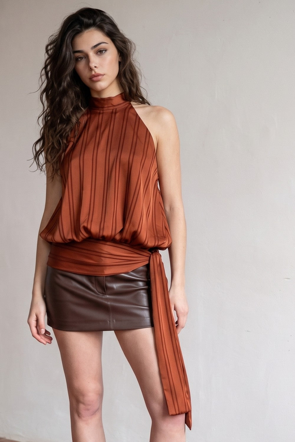 Brick Striped Satin Halter