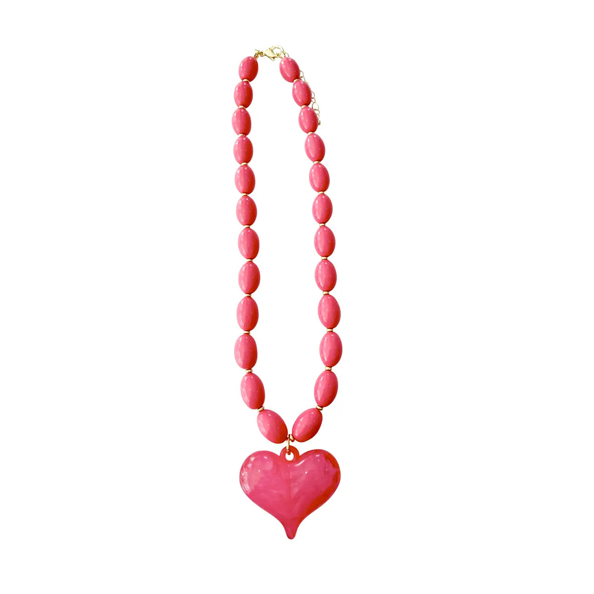 Roxie Hot Pink Beaded Necklace with Heart Charm