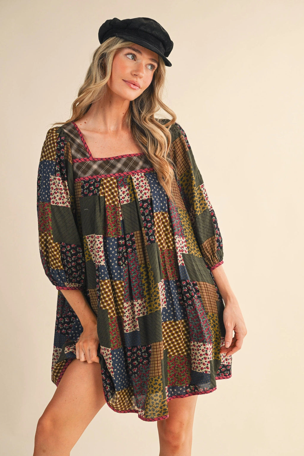 Mixed Patch Print Mini Dress