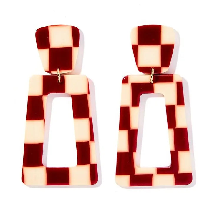 Kennedy Maroon Check Earring