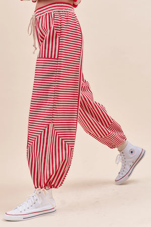 Red Mixed Stripes Parachute Pants