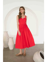 Moon River | Red Pleated Midi Dress