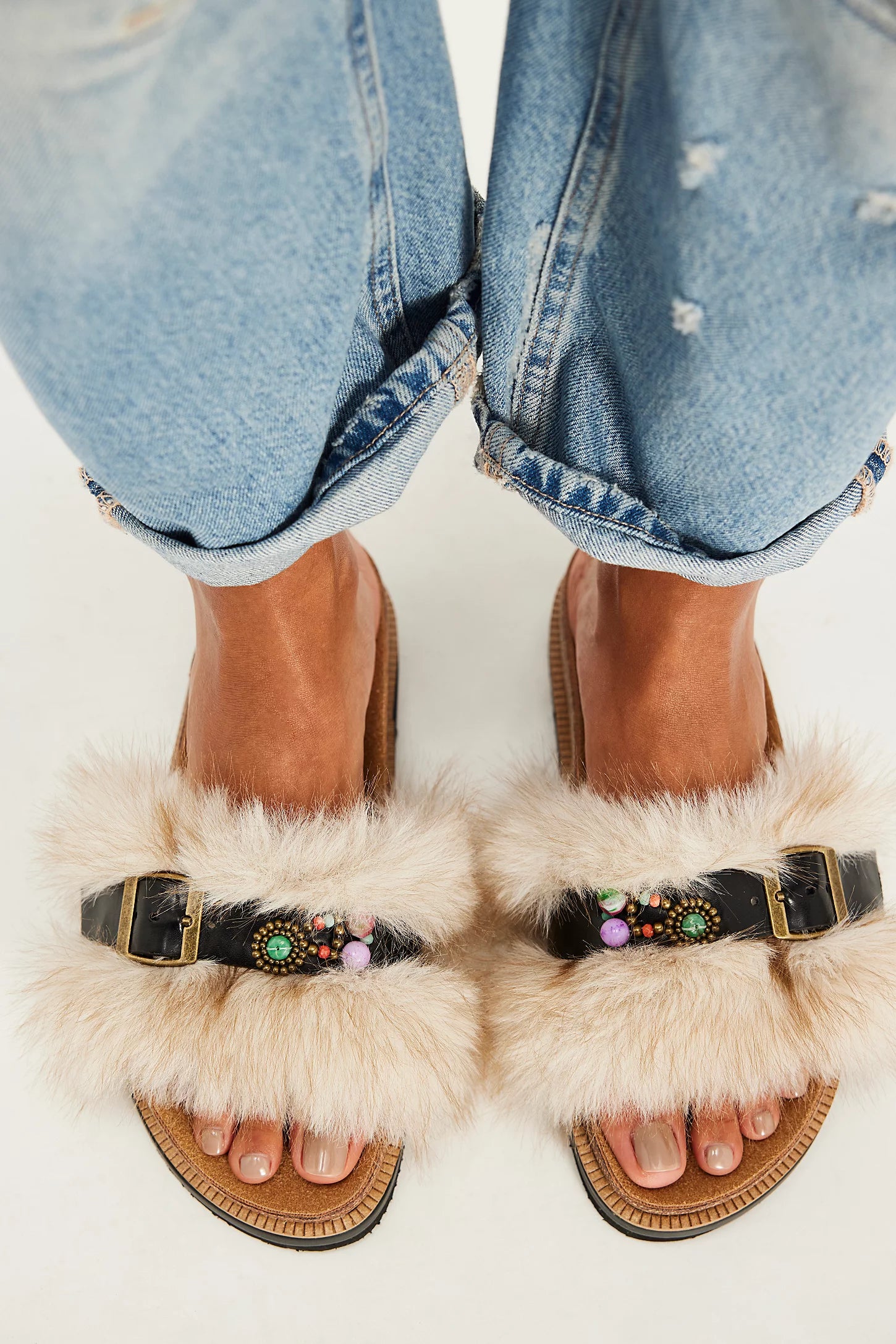 Free People Frankie Oatmeal Fur Slide