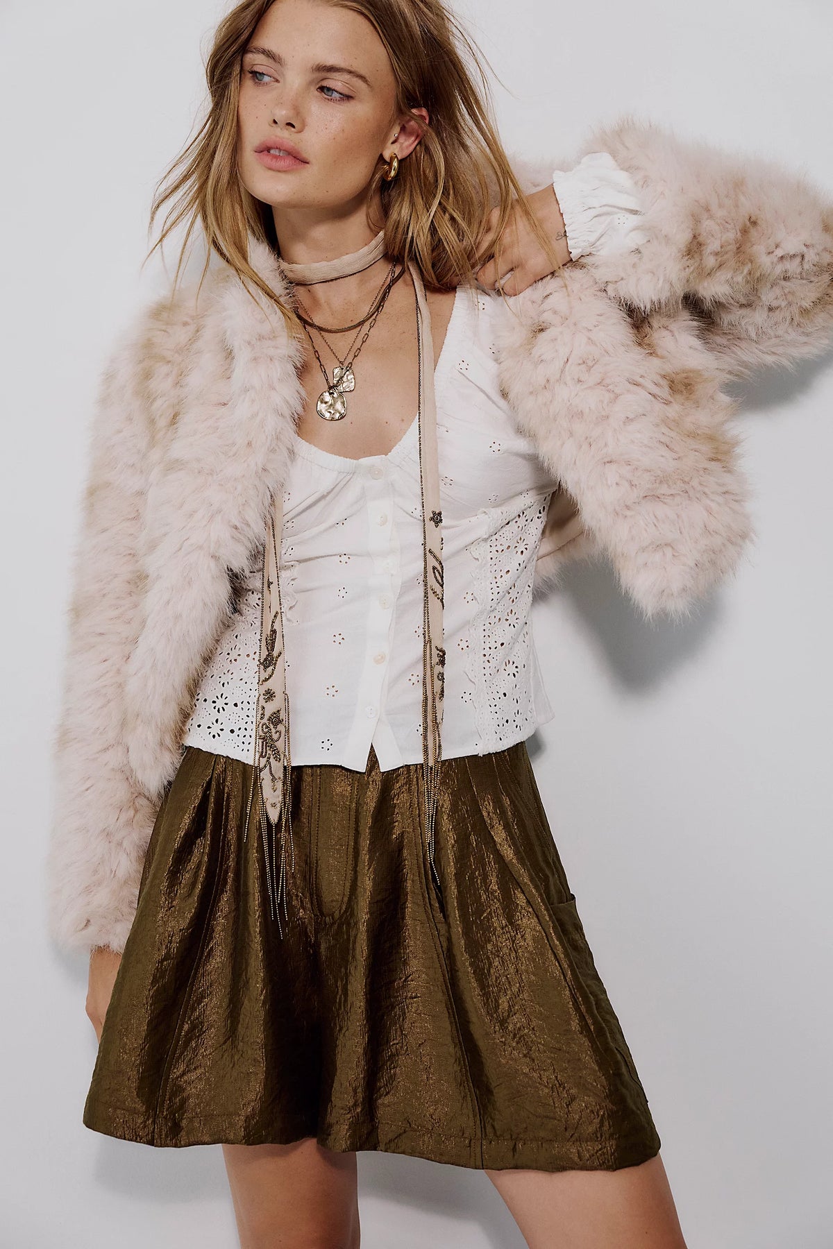 Free People | Ivory Combo Supernova Cropped Fur