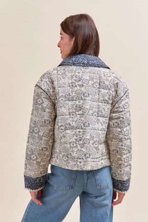 Quilted Cream and Blue Bandana Quilted Jacket