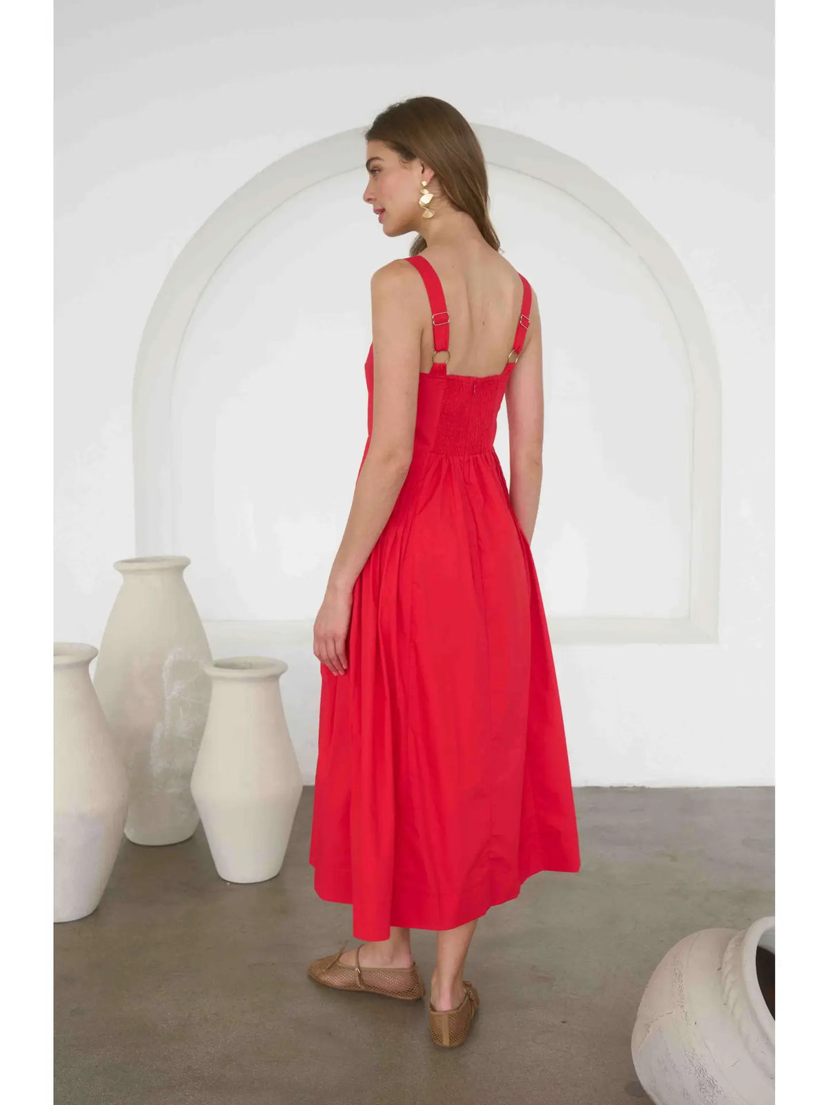 Moon River | Red Pleated Midi Dress