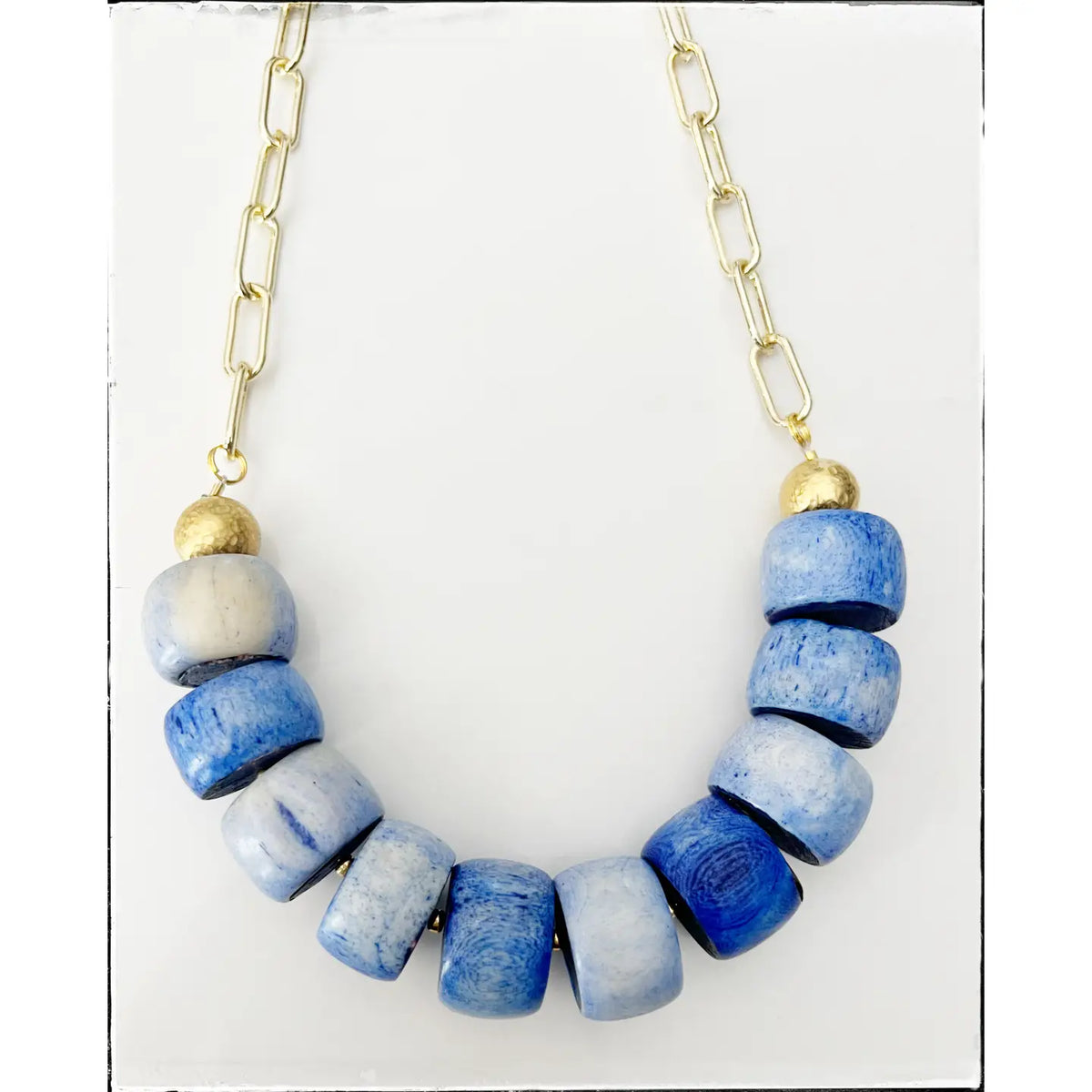 Blue Bead Paperclip Necklace