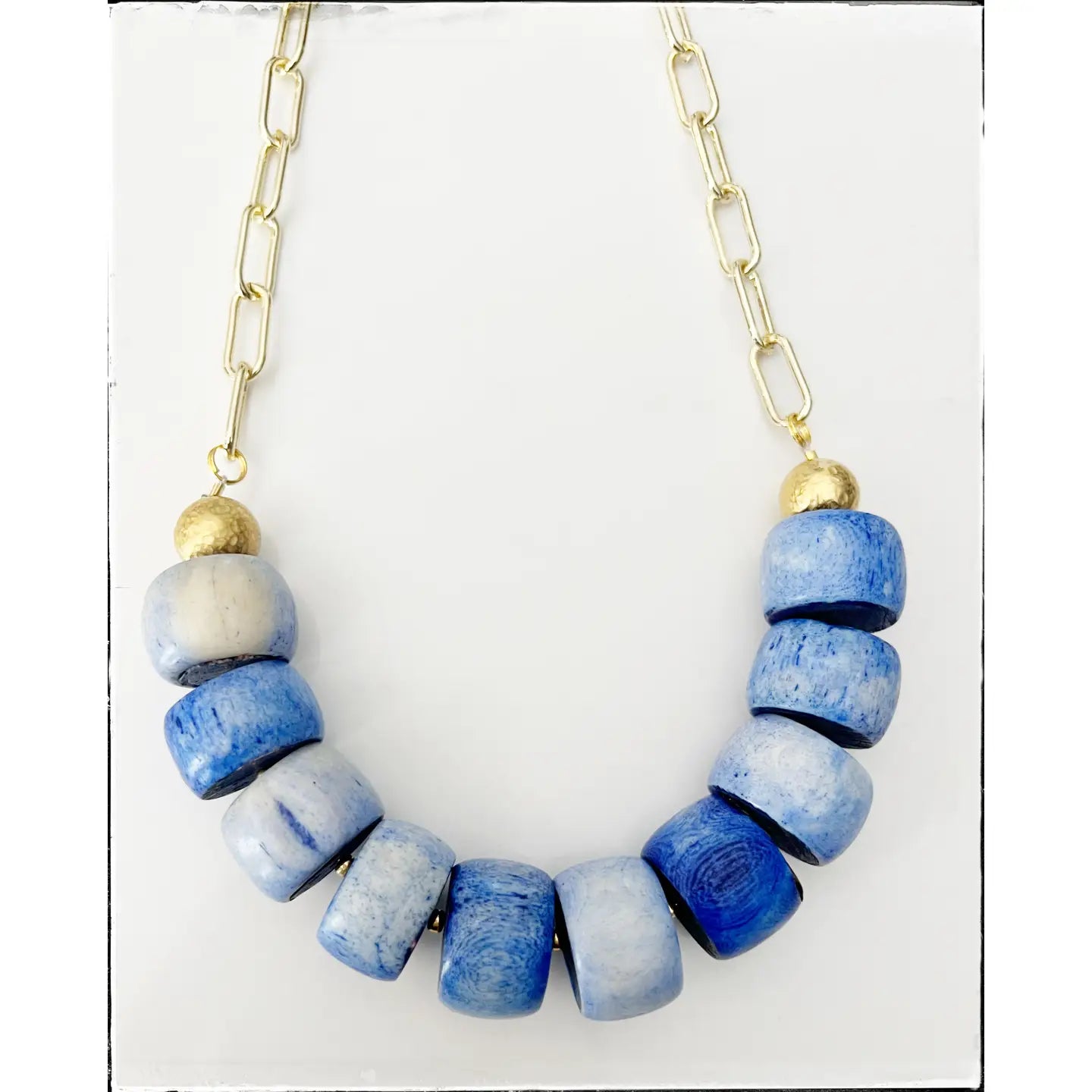 Blue Bead Paperclip Necklace