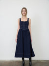 Moon River Denim Lace Up Front Sleeveless Midi Dress
