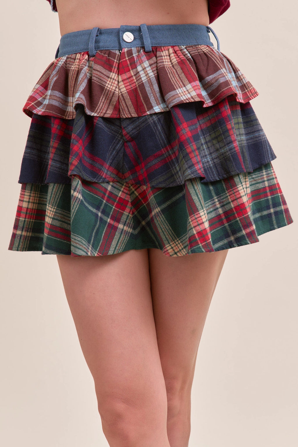Plaid Tiered Ruffle Mini Skort