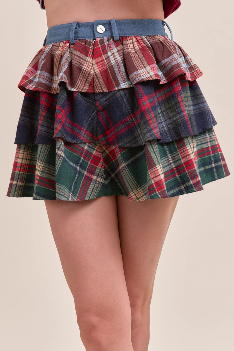 Plaid Tiered Ruffle Mini Skort