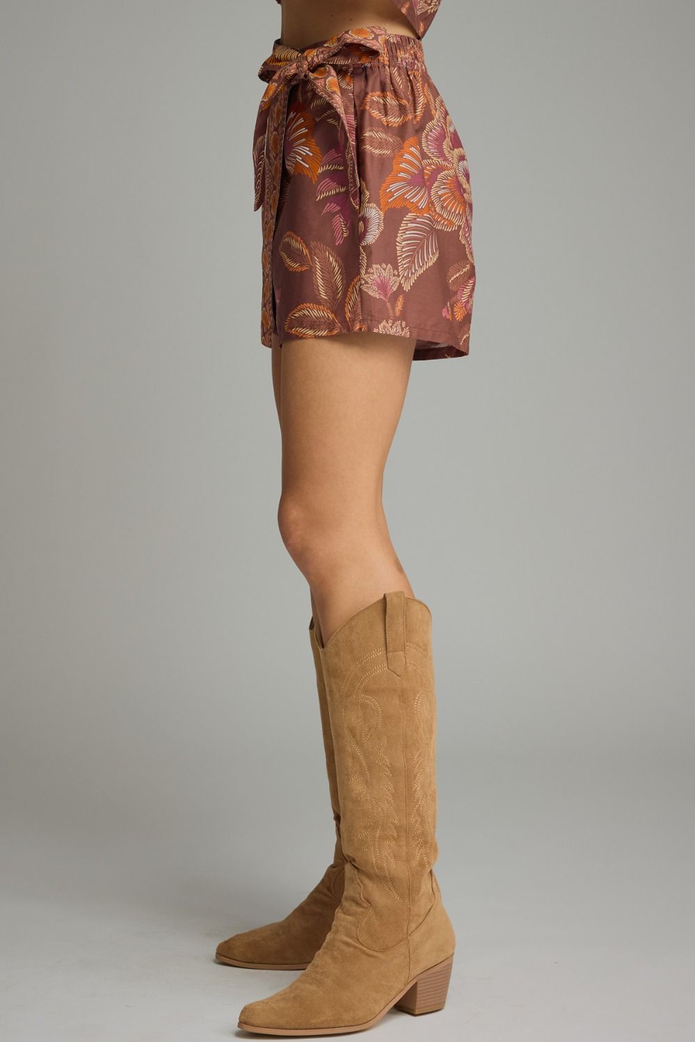 Terra Cotta Printed Floral Wrap Skort Set