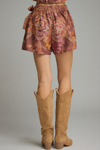 Terra Cotta Printed Floral Wrap Skort Set