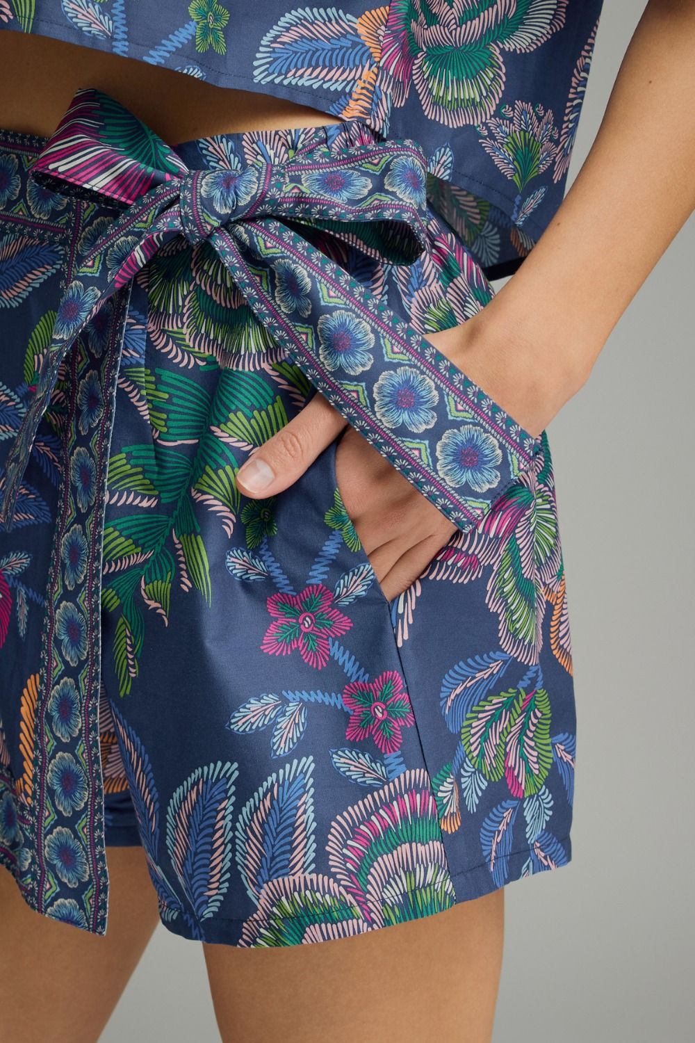 Indigo Printed Floral Wrap Skort Set